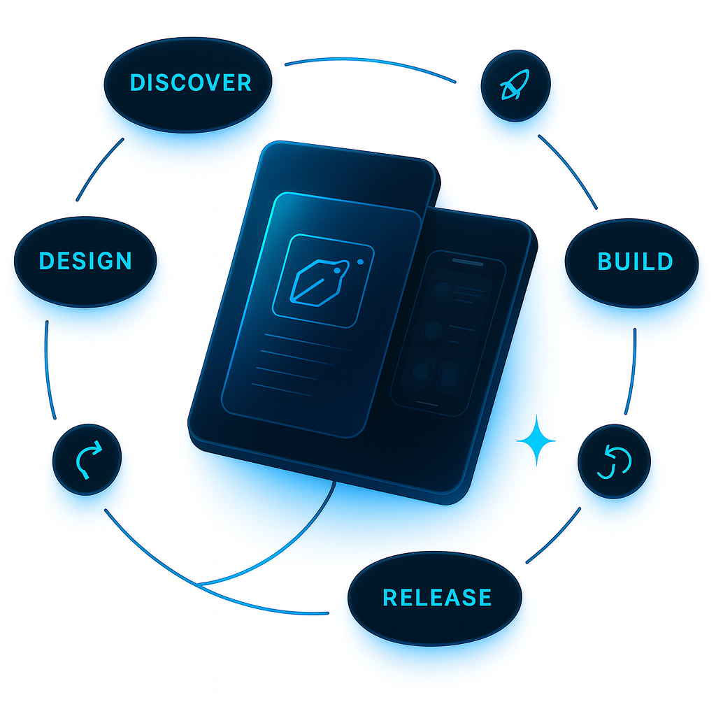 Discover • Design • Build • Release lifecycle visual